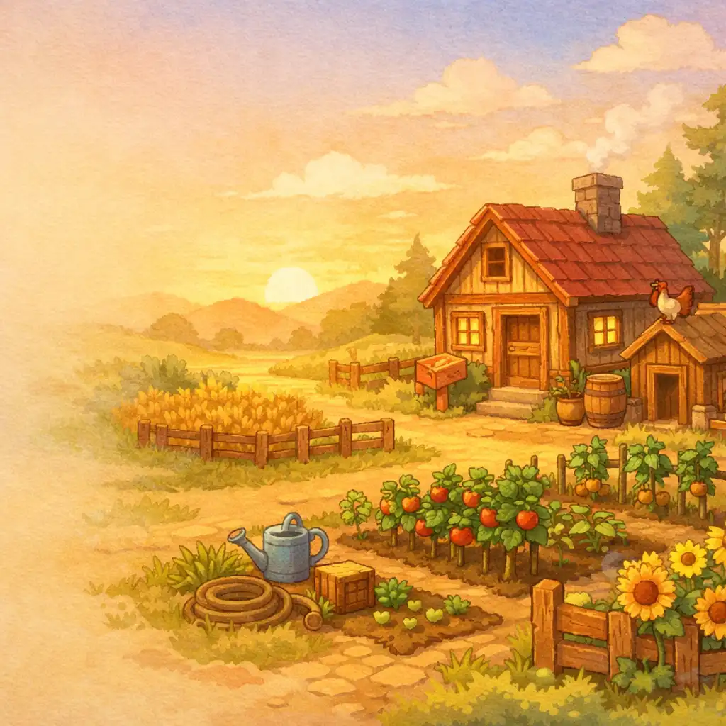 Spokojna farma o świcie w Stardew Valley