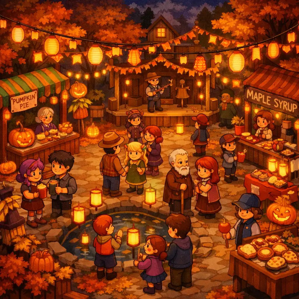 Festiwal w Stardew Valley z mieszkańcami i dekoracjami